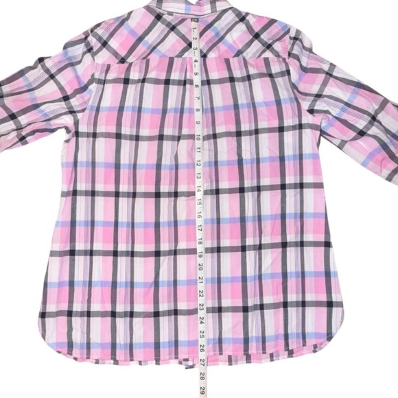 TALBOTS CLASSIC COTTON SHIRT - SERENITY GREY PLAID / PINK Women’s Large - Picture 6 of 13